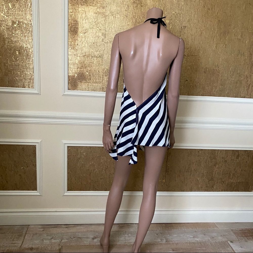 NWT Minkie Y2K blue white strips open back tunic OS - Picture 9 of 12
